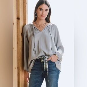 NWT Johnny Was Calme silver peasant Tassel Blouse
